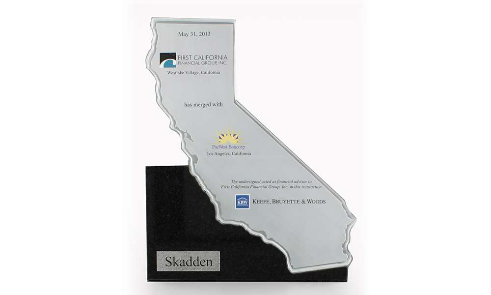 PacWest and First California Merger Custom Lucite