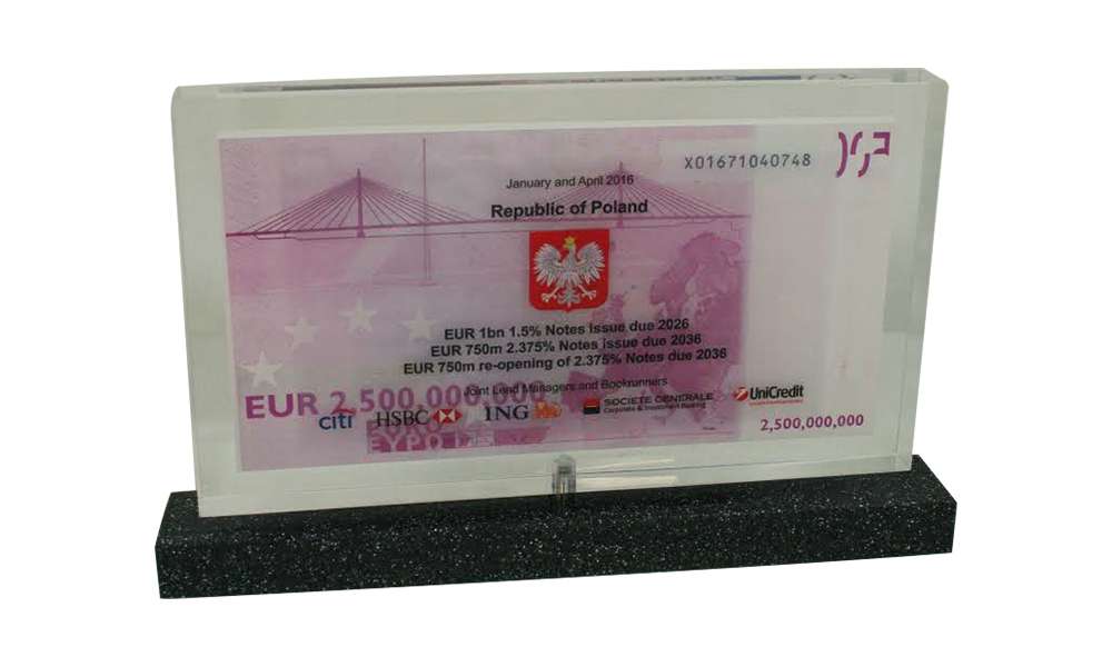 Euro Note-Themed Lucite Tombstone