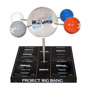 Custom deal toy inspired by the code name 'Project Big Bang Theory,' celebrating a financial transaction or partnership with Williams.