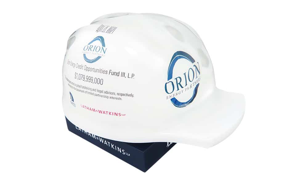 Hard Hat-Themed Financial Tombstone