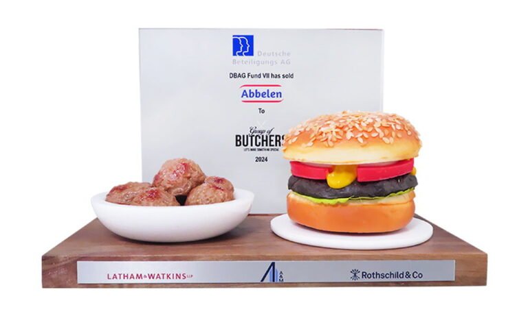 Deal tombstone with replica meat balls and hamburger