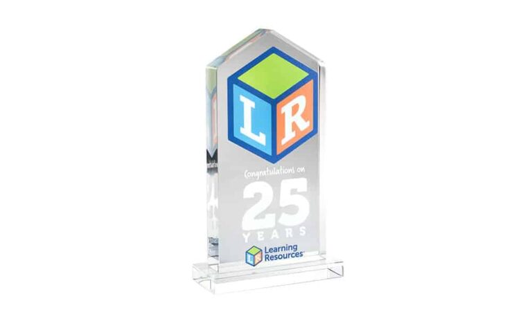 Crystal award inspired by the Learning Resources logo