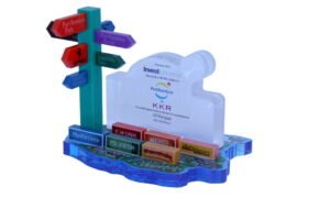 KKR Lucite tombstone with cut plexi signpost